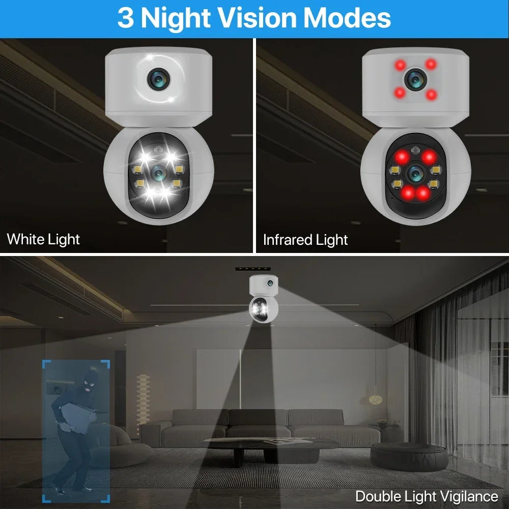 6MP WiFi IP Camera Dual Lens Dual Screen Baby Monitor Home Security Camera PTZ Auto Tracking CCTV Video Surveillance iCsee