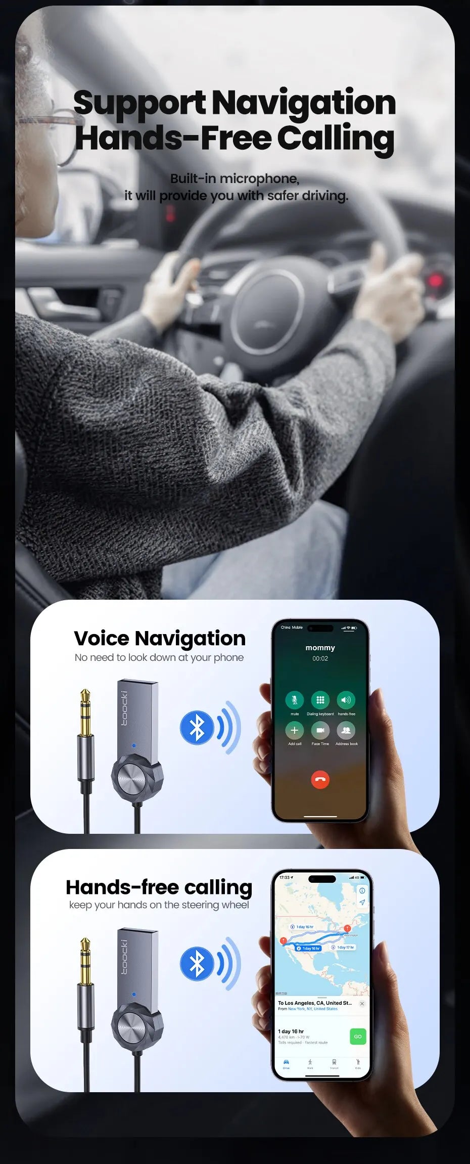 Toocki Bluetooth Car Adapter BT5.1 USB Audio Receiver Speaker For PC Speaker Wireless Mouse Earphone Keyboard Music Transmit