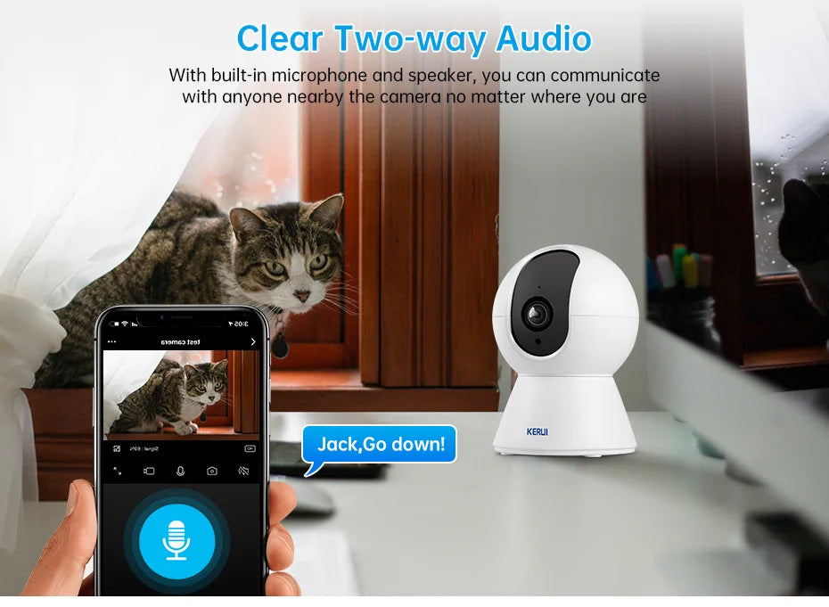 KERUI WiFi IP Pets Camera Home Security Dog Cats Camera Tuya Smart 4K 8MP HD Video Night Vision Surveillance AI Alerts Mini Cam