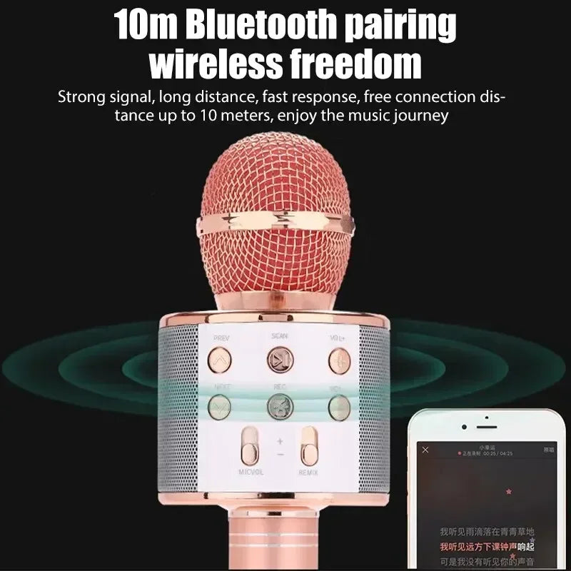 5 in 1 Karaoke Microphone for Kids Singing Wireless Bluetooth Microphone with LED Lights Machine Portable Mic Speaker
