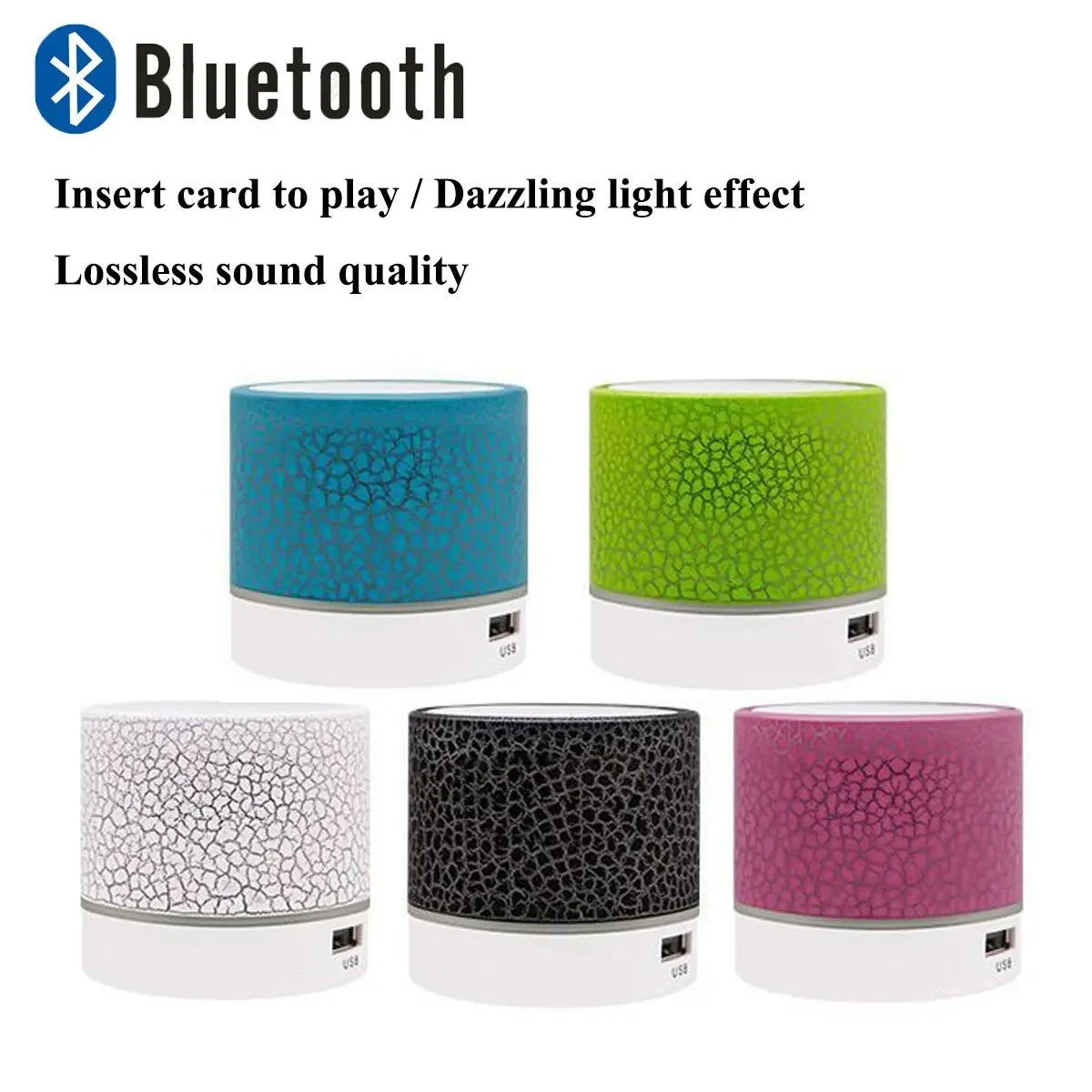 Wireless Mini Speaker, Subwoofer, Dazzle Crackle 7 Colour Light Wireless Mini Speaker, Portable Small Speaker