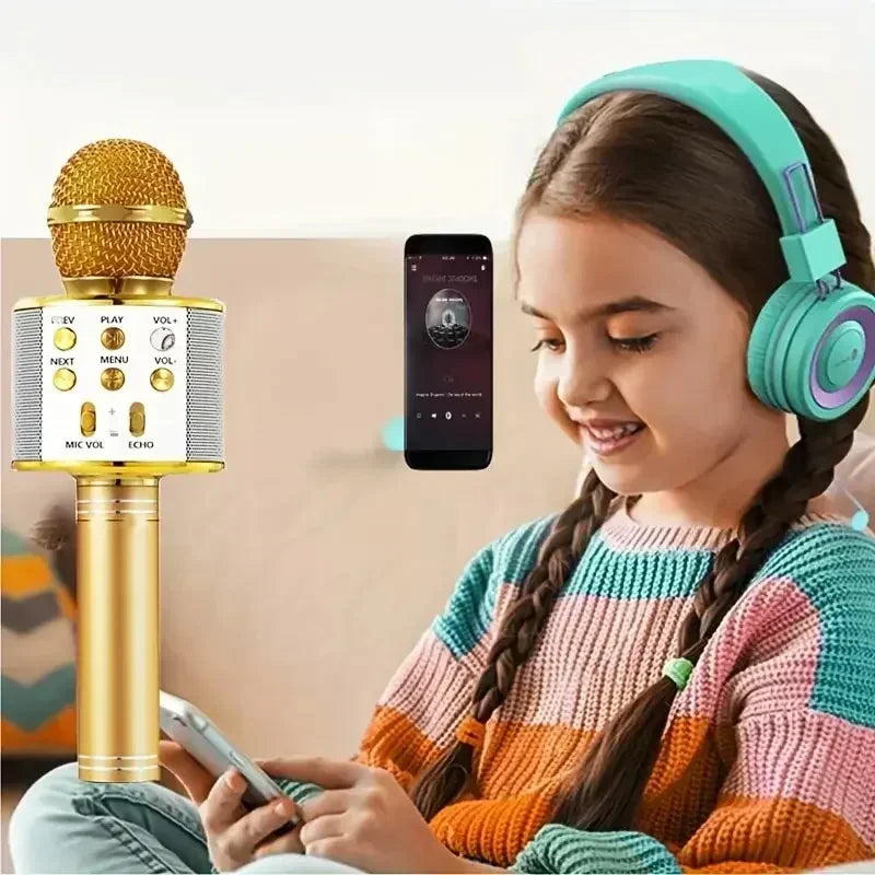 5 in 1 Karaoke Microphone for Kids Singing Wireless Bluetooth Microphone with LED Lights Machine Portable Mic Speaker