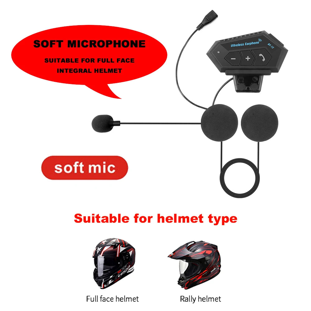 Motorcycle BT 5.0 Helmet Headset Wireless Hands-free Call Kit Stereo Anti-interference Waterproof Music Player Speaker