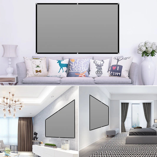 VEIDADZ Projector Screen 16:9 Grey Anti-Light 60-133 Inch Black Border With Metal Hole Reflective Screen for Home Theatre Indoor