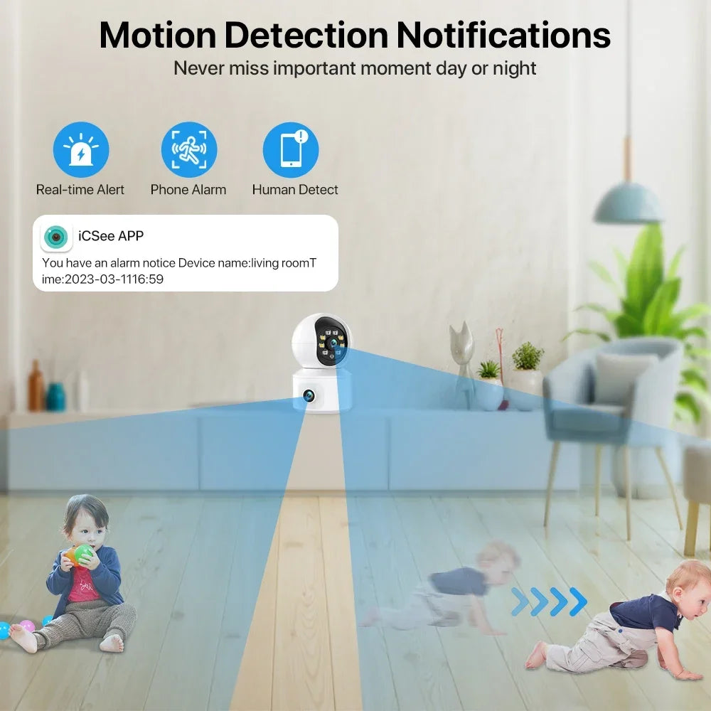 6MP WiFi IP Camera Dual Lens Dual Screen Baby Monitor Home Security Camera PTZ Auto Tracking CCTV Video Surveillance iCsee