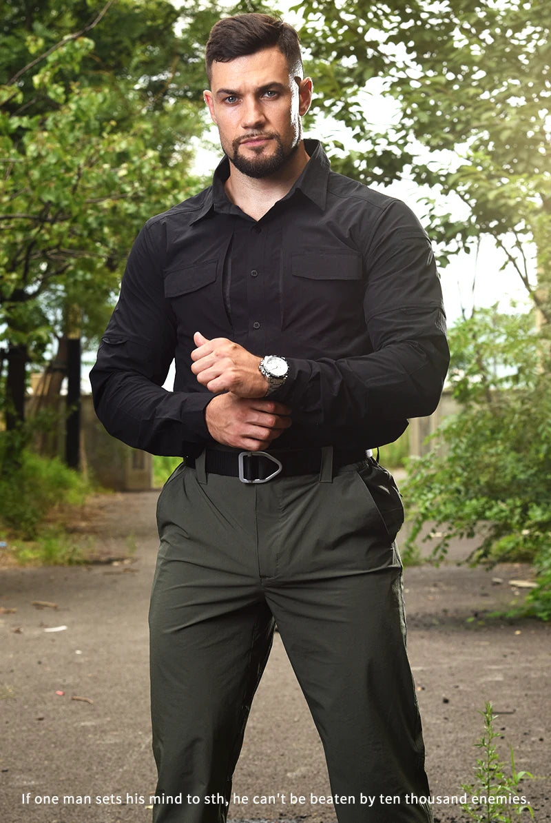 HAN WILD Summer Tactical Shirts Men's Breathable Long Sleeve Multi-Pockets Work Combat Cargo Shirts Quick Dry Camping Clothes