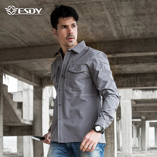 Winter autumn ESDY Brand Men s Sports t Shirt Warm Long Sleeve Shirt 100% Cotton  Anti-wear Working Cargo Hiking Shirts