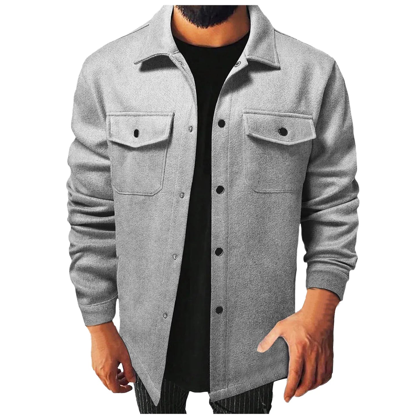 Men's Classic Solid Color Casual Shirt Jacket Long Sleeve Lightweight Button Down Jacket Coat Spring And Autumn Mens Outerwear