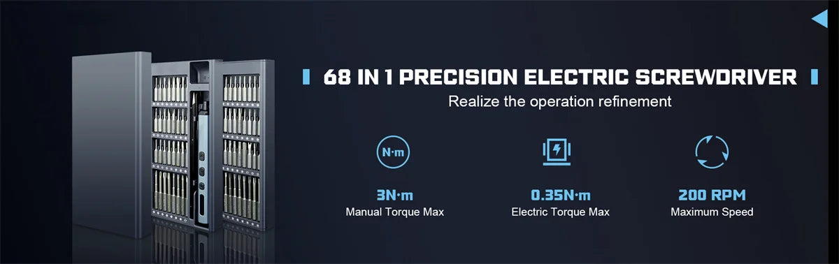 68-in-1 Precision Electric Screwdriver Set with 64 Magnetic Bits 5 Torque Adjustable Mini Power Tool for IPhone Watch Camera PC