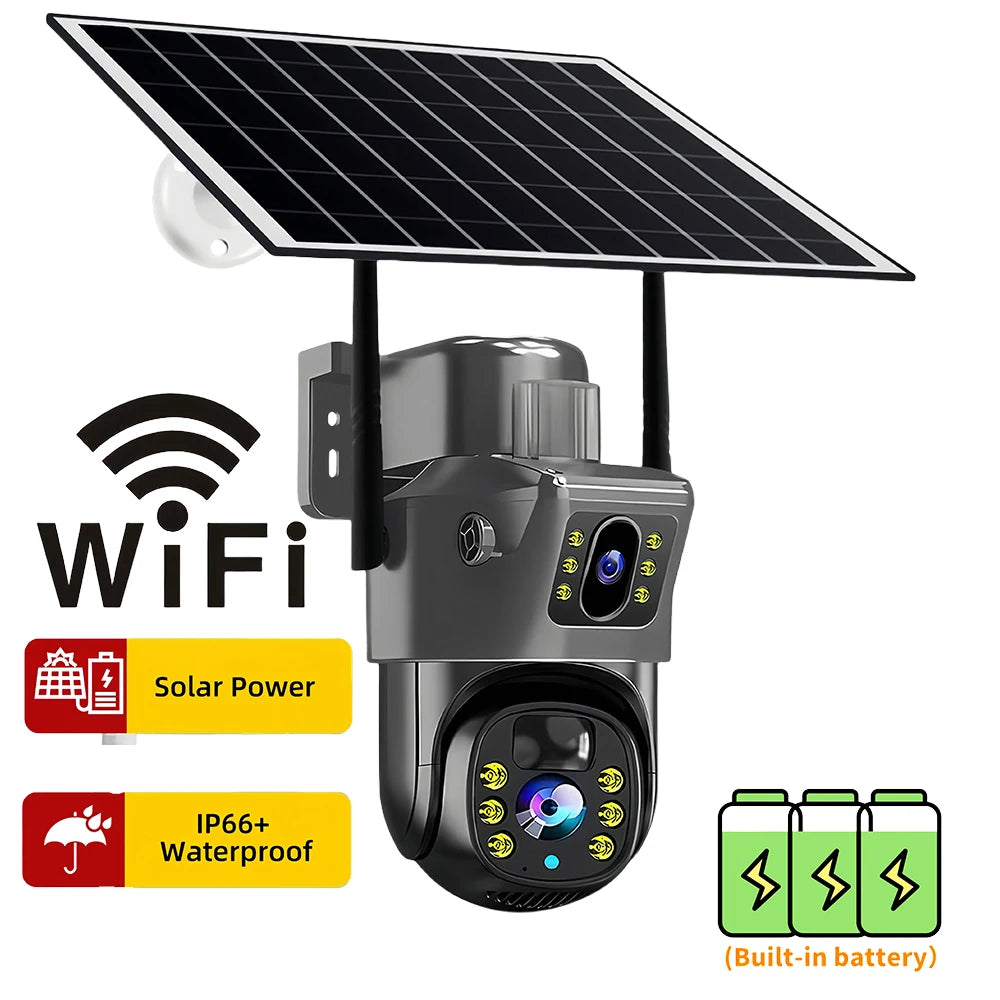 Dual Lens Solar 4G IP Camera 8MP 4K Wireless Surveillance Camera WiFi for Smart Home Night Vision with People Detection CCTV