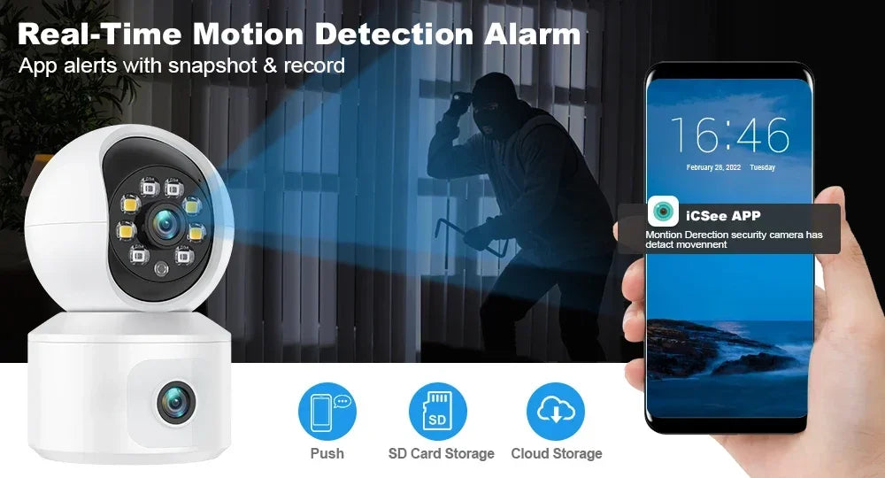 6MP WiFi IP Camera Dual Lens Dual Screen Baby Monitor Home Security Camera PTZ Auto Tracking CCTV Video Surveillance iCsee