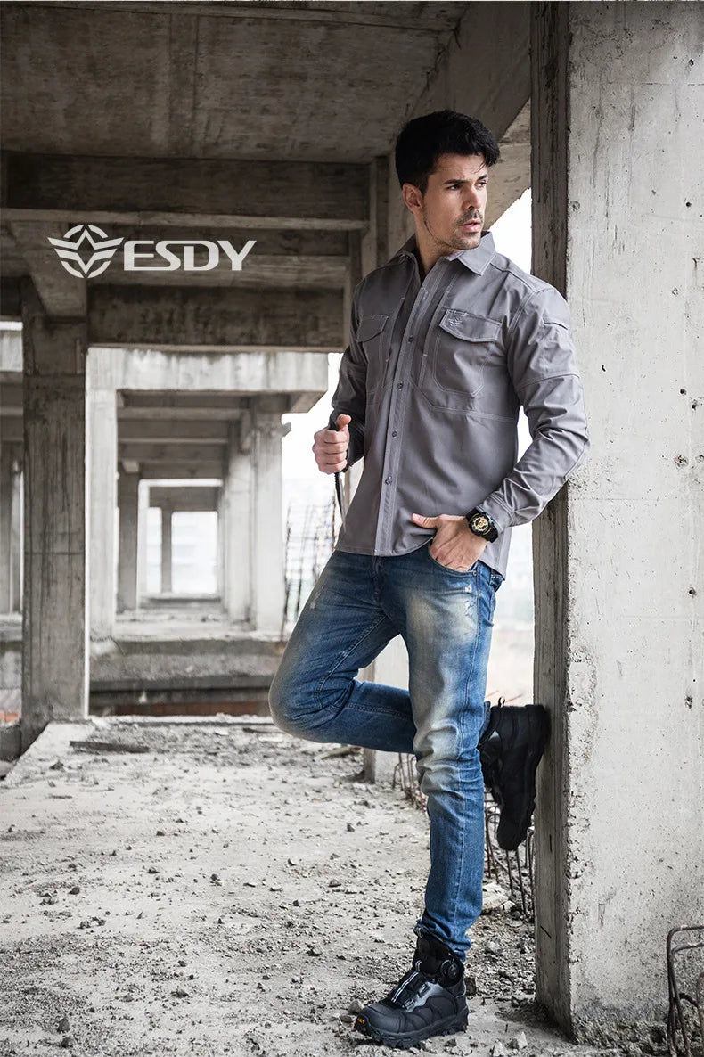 Winter autumn ESDY Brand Men s Sports t Shirt Warm Long Sleeve Shirt 100% Cotton  Anti-wear Working Cargo Hiking Shirts