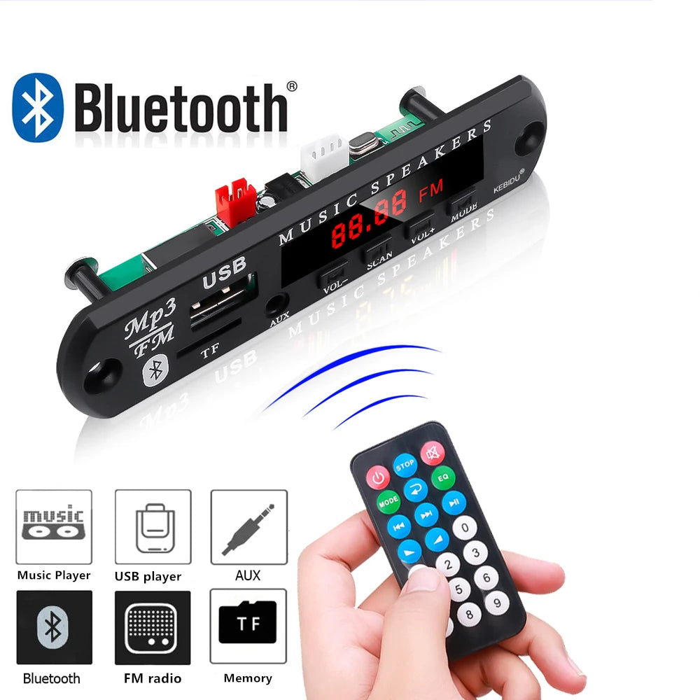 Bluetooth 5.0 MP3 WMA WAV Decoder Board DC 9V 12V Car Music Player USB Record FM Radio 3.5mm AUX for Speaker Handsfree Audio DIY