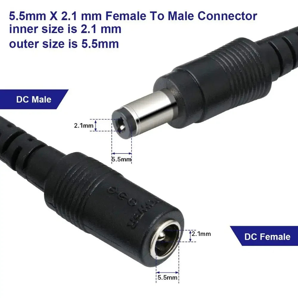 DC Extension Cable 1M 2M 3M 5M 10M 5.5x2.1mm Female to Male Plug for 12V 5V 24V Power Adapter Cord Home CCTV Camera LED Strip