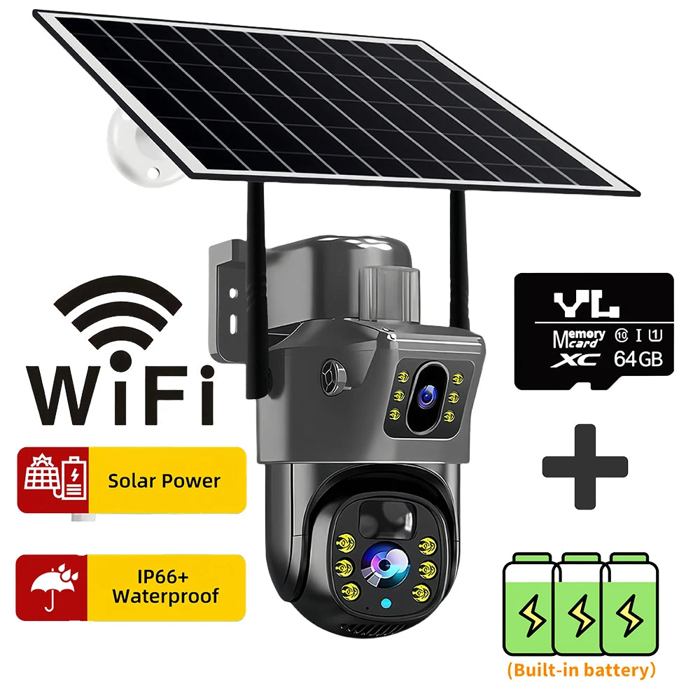 Dual Lens Solar 4G IP Camera 8MP 4K Wireless Surveillance Camera WiFi for Smart Home Night Vision with People Detection CCTV