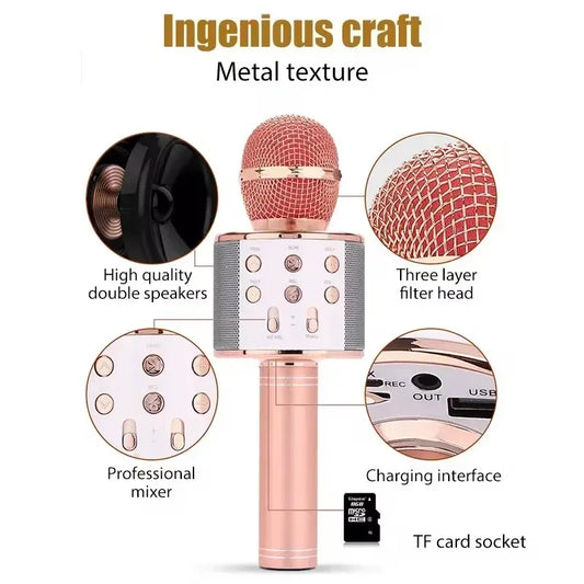 5 in 1 Karaoke Microphone for Kids Singing Wireless Bluetooth Microphone with LED Lights Machine Portable Mic Speaker