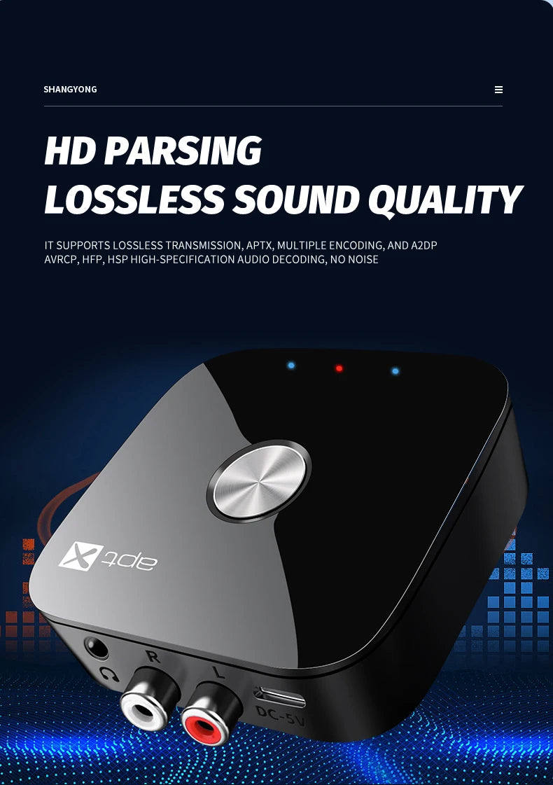 2 in 1 aptX Bluetooth Audio Transmitter Receiver 3.5MM AUX RCA Hifi Stereo Music aptX-Adaptive/HD/LL Multipoint Wireless Adapter