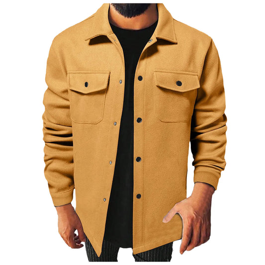 Men's Classic Solid Color Casual Shirt Jacket Long Sleeve Lightweight Button Down Jacket Coat Spring And Autumn Mens Outerwear