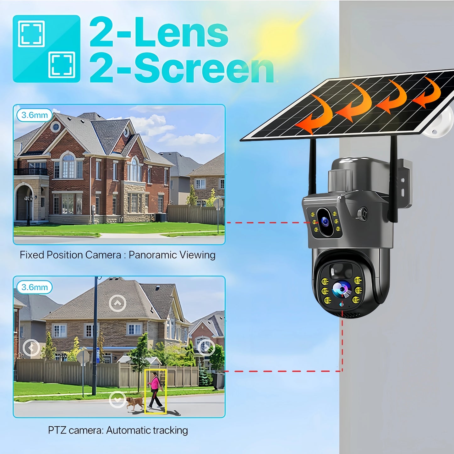 Dual Lens Solar 4G IP Camera 8MP 4K Wireless Surveillance Camera WiFi for Smart Home Night Vision with People Detection CCTV
