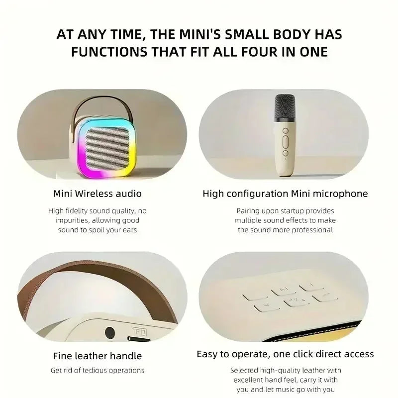 Bluetooth 5.3 K12 Karaoke Machine Portable PA Speaker System with 1-2 Wireless Microphones Home Family Singing Children's Gifts
