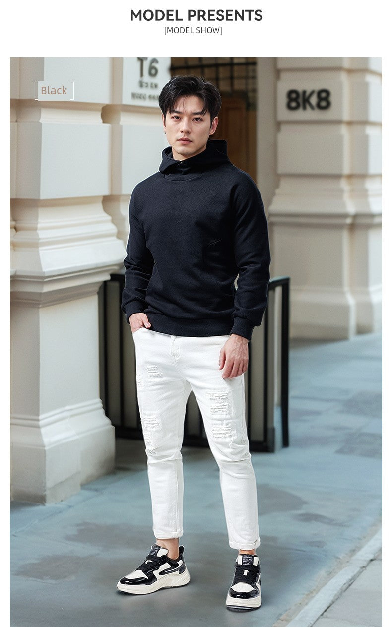 Turtleneck Hoodie Men's Cotton Loose Sports 2023 New Hoodie Pullover Top Outerwear Autumn and Winter