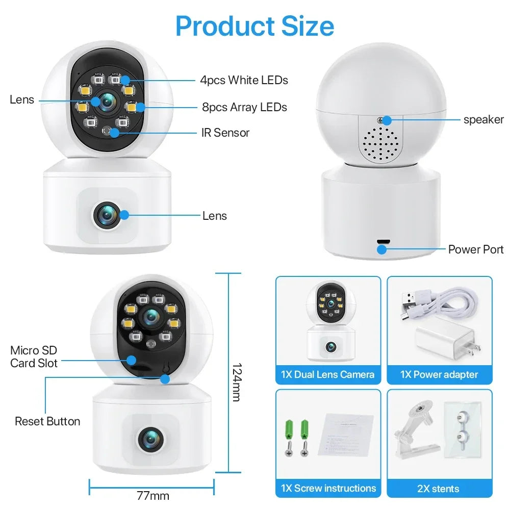 6MP WiFi IP Camera Dual Lens Dual Screen Baby Monitor Home Security Camera PTZ Auto Tracking CCTV Video Surveillance iCsee