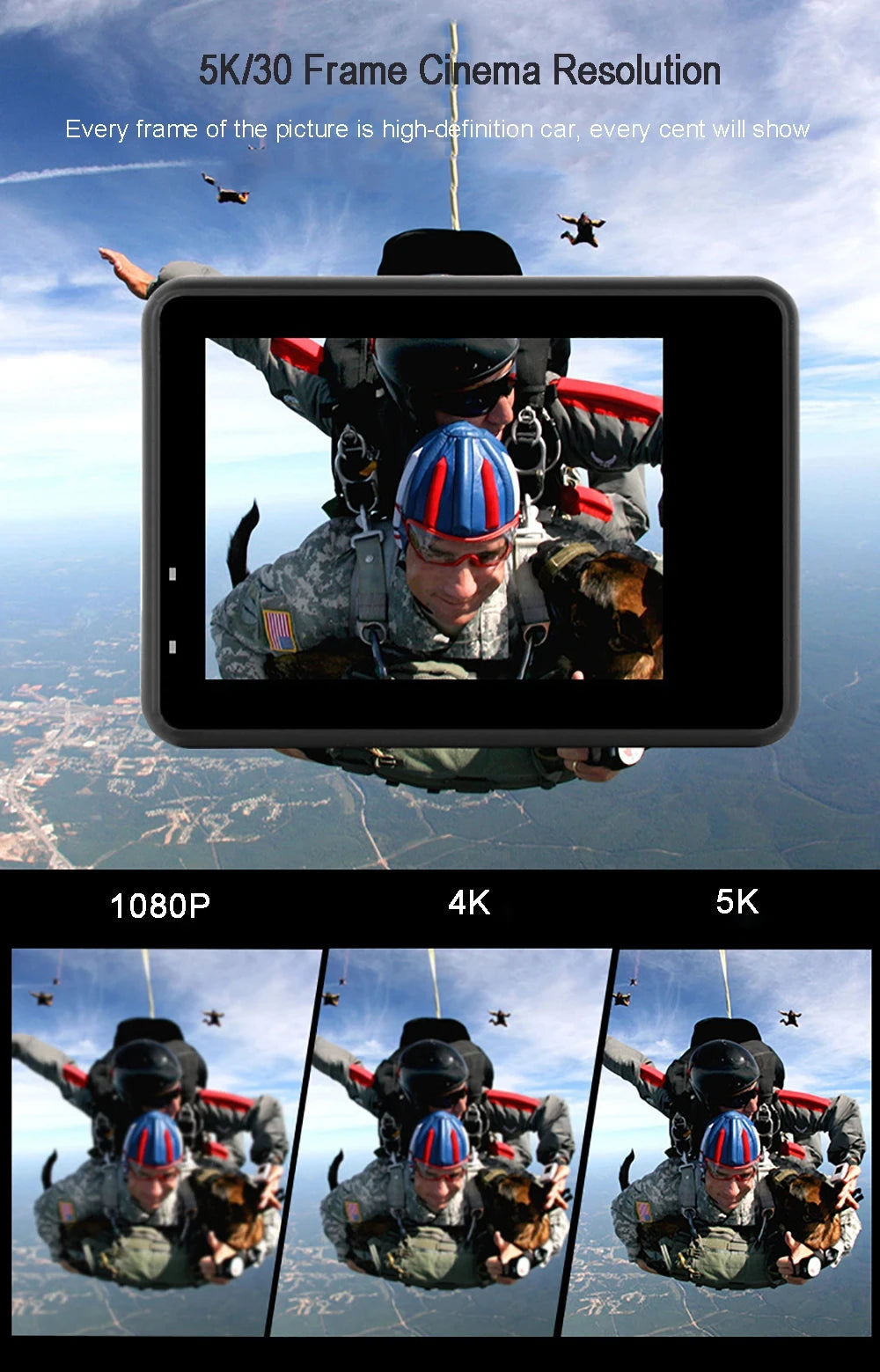 5K Action Camera 4K60FPS Dual IPS Touch LCD DVR EIS 170° 30M Waterproof 5X Zoom Sport Camera With Wireless Mic&Remote Control