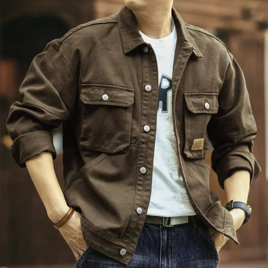 High-End Feel Men's Work Jacket Loose-Fit American Style Vintage Lapel Casual Denim Coat Trendy Brand Spring Autumn Season
