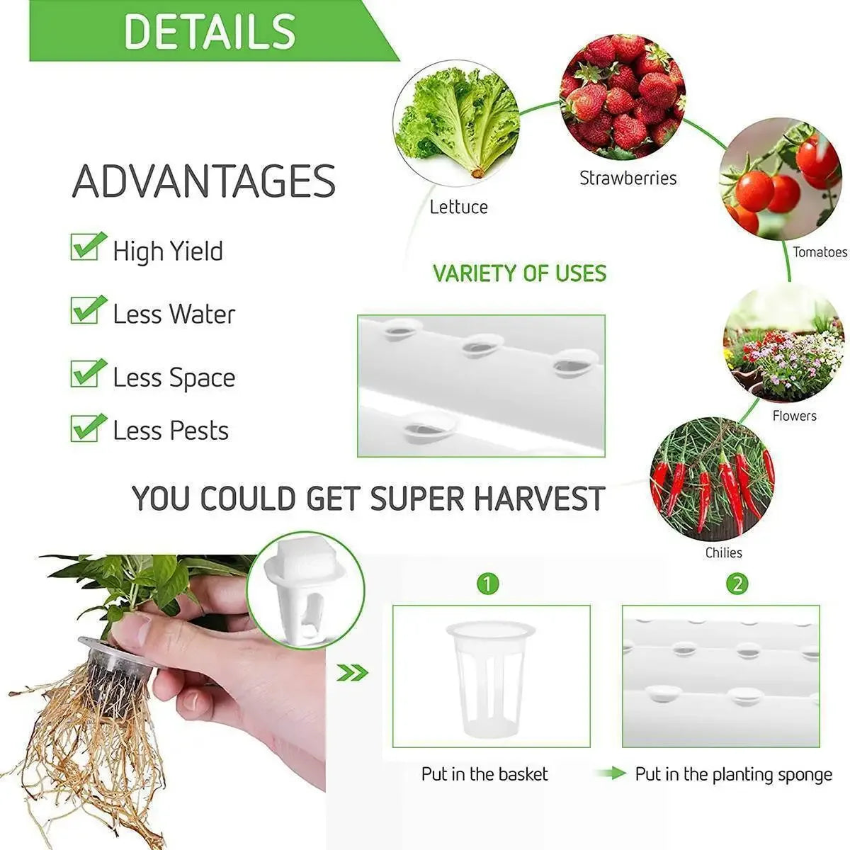 3-Layer/108 Sites Hydroponics System Growing Kits PVC Pipe Garden Vegetable Herbs Planting Tools