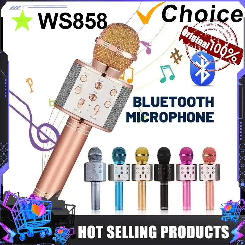 5 in 1 Karaoke Microphone for Kids Singing Wireless Bluetooth Microphone with LED Lights Machine Portable Mic Speaker