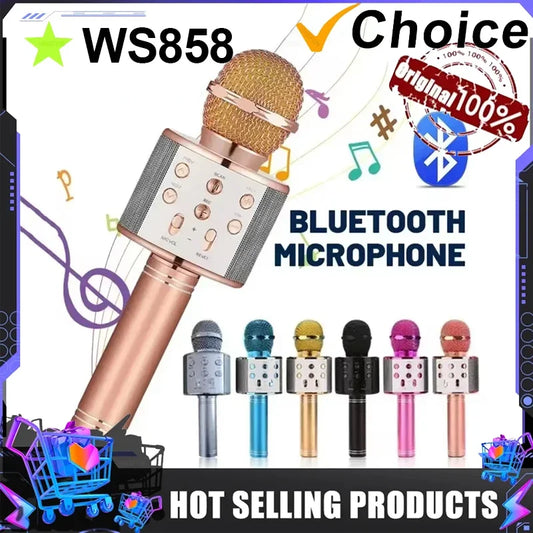 5 in 1 Karaoke Microphone for Kids Singing Wireless Bluetooth Microphone with LED Lights Machine Portable Mic Speaker