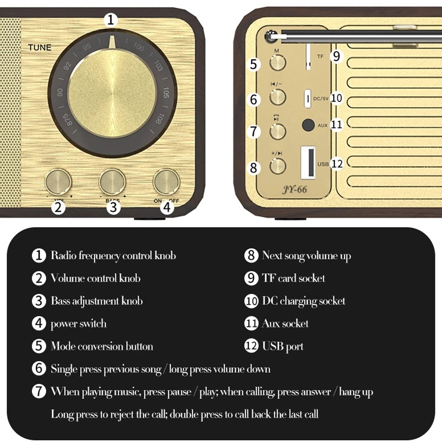 Nostalgic Bluetooth Speaker Bluetooth Sound Retro Classic Speaker Retro Radio Wireless Bluetooth 5.0 Wooden Portable Subwoofer
