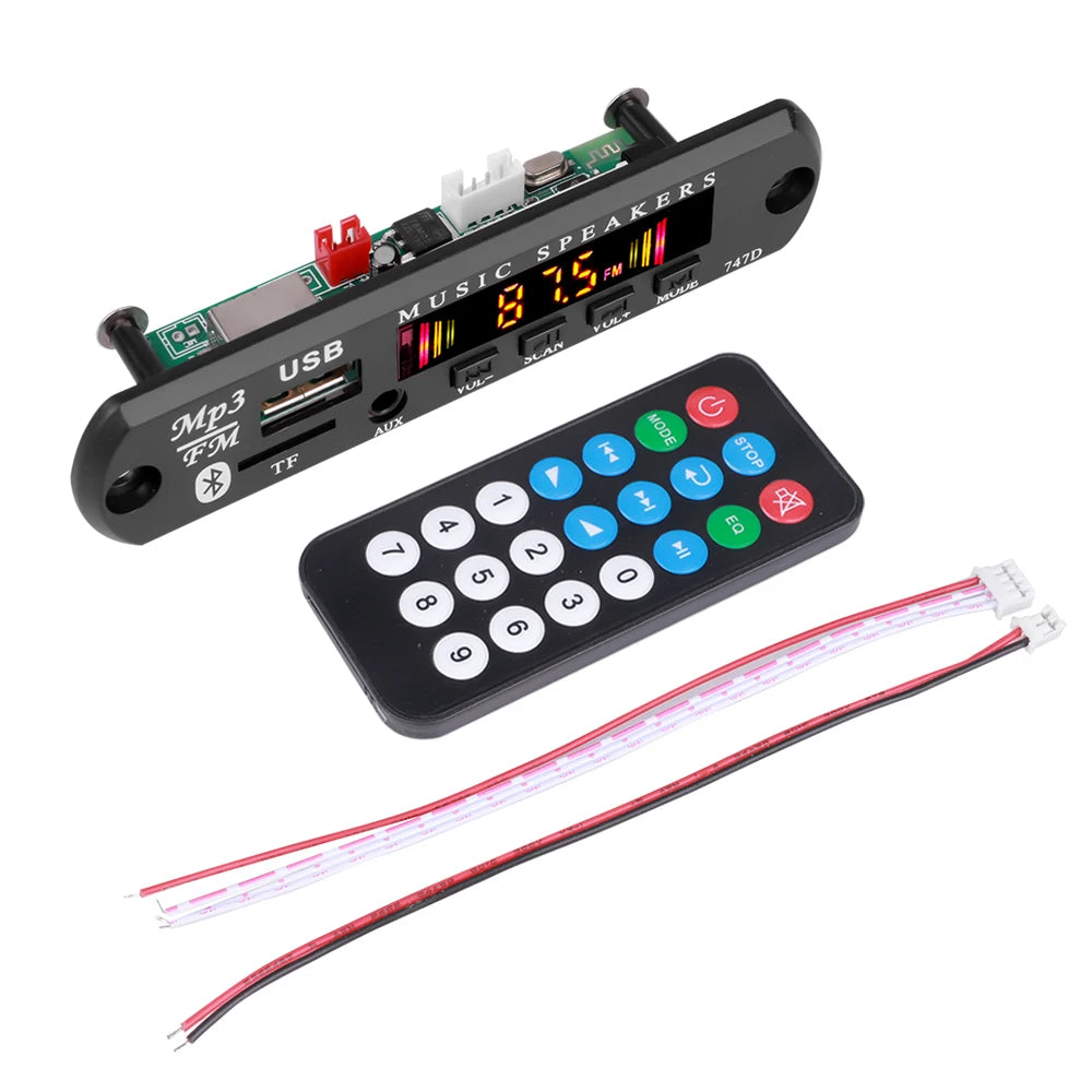 Bluetooth 5.0 MP3 WMA WAV Decoder Board DC 9V 12V Car Music Player USB Record FM Radio 3.5mm AUX for Speaker Handsfree Audio DIY
