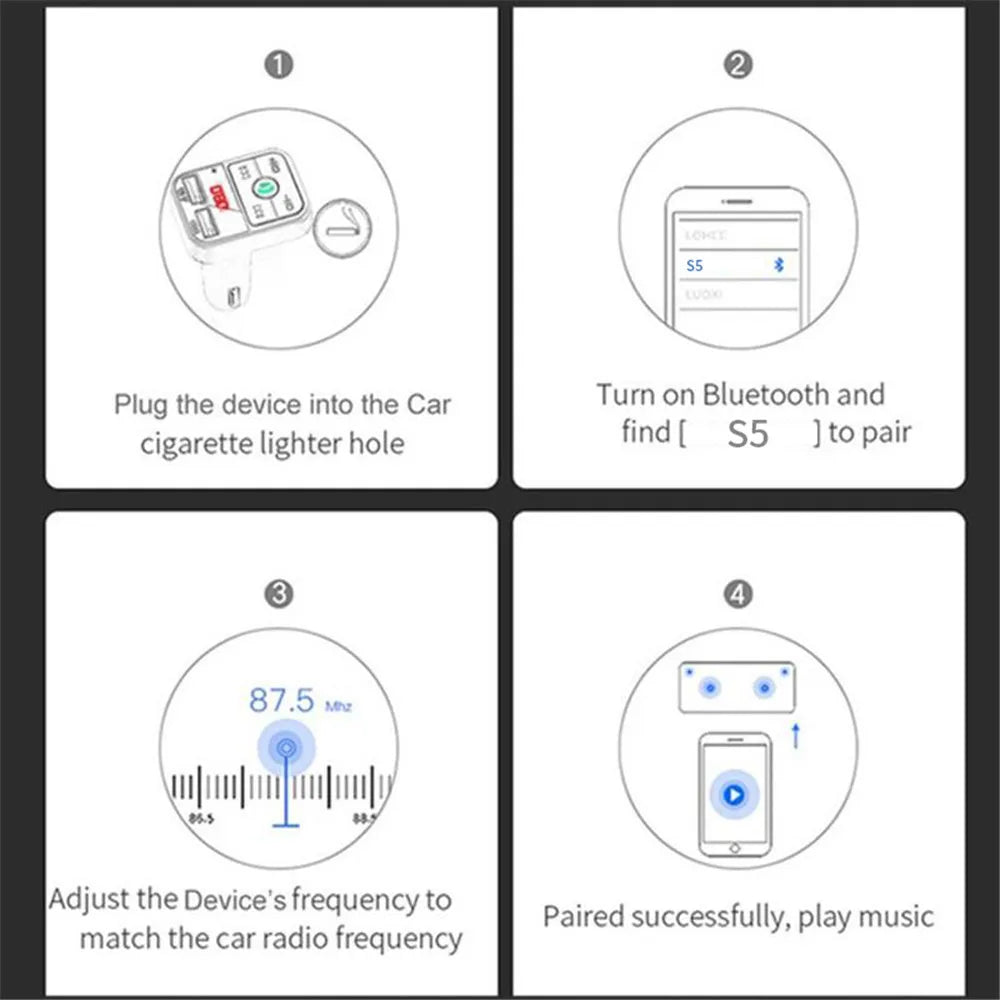 Car Hands-free Bluetooth-compaitable 5.0 FM Transmitter Car Kit MP3 Modulator Player Handsfree Audio Receiver 2 USB Fast Charger