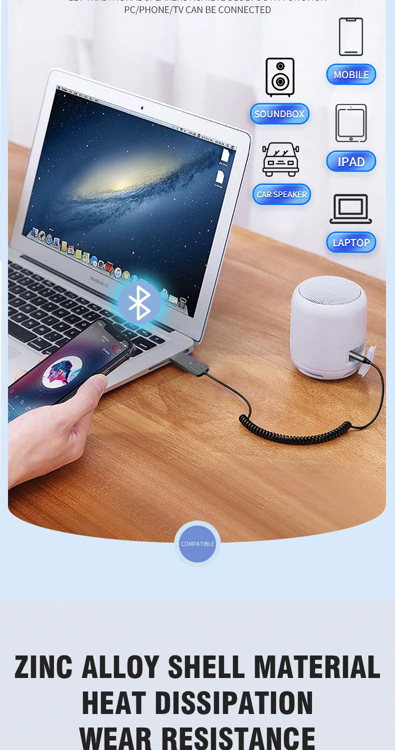 New Upgrades Bluetooth 5.4 Audio Receiver USB To 3.5mm AUX Car Wireless Music Adapter With HD MIC For Car Kit Wired Speaker