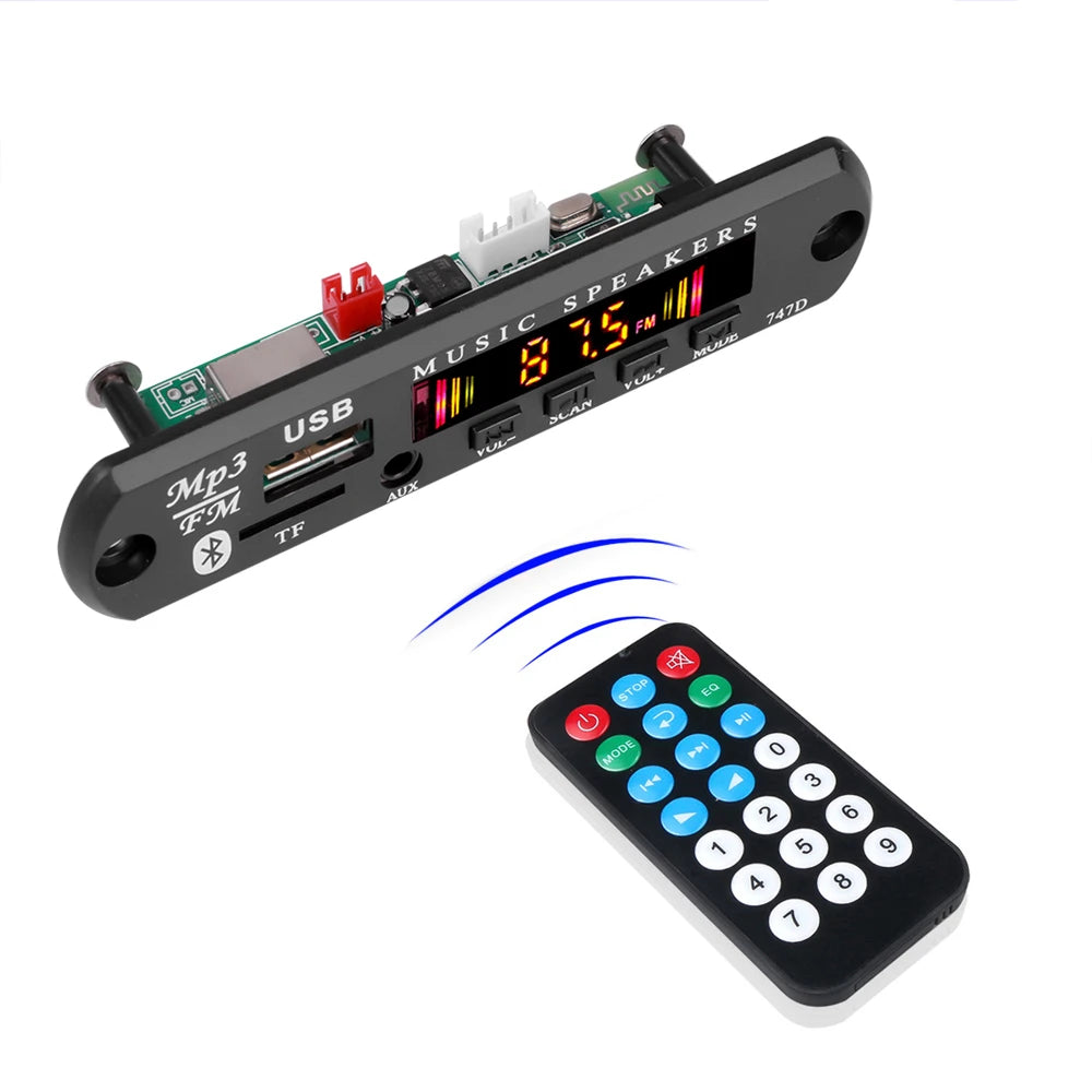 Bluetooth 5.0 MP3 WMA WAV Decoder Board DC 9V 12V Car Music Player USB Record FM Radio 3.5mm AUX for Speaker Handsfree Audio DIY
