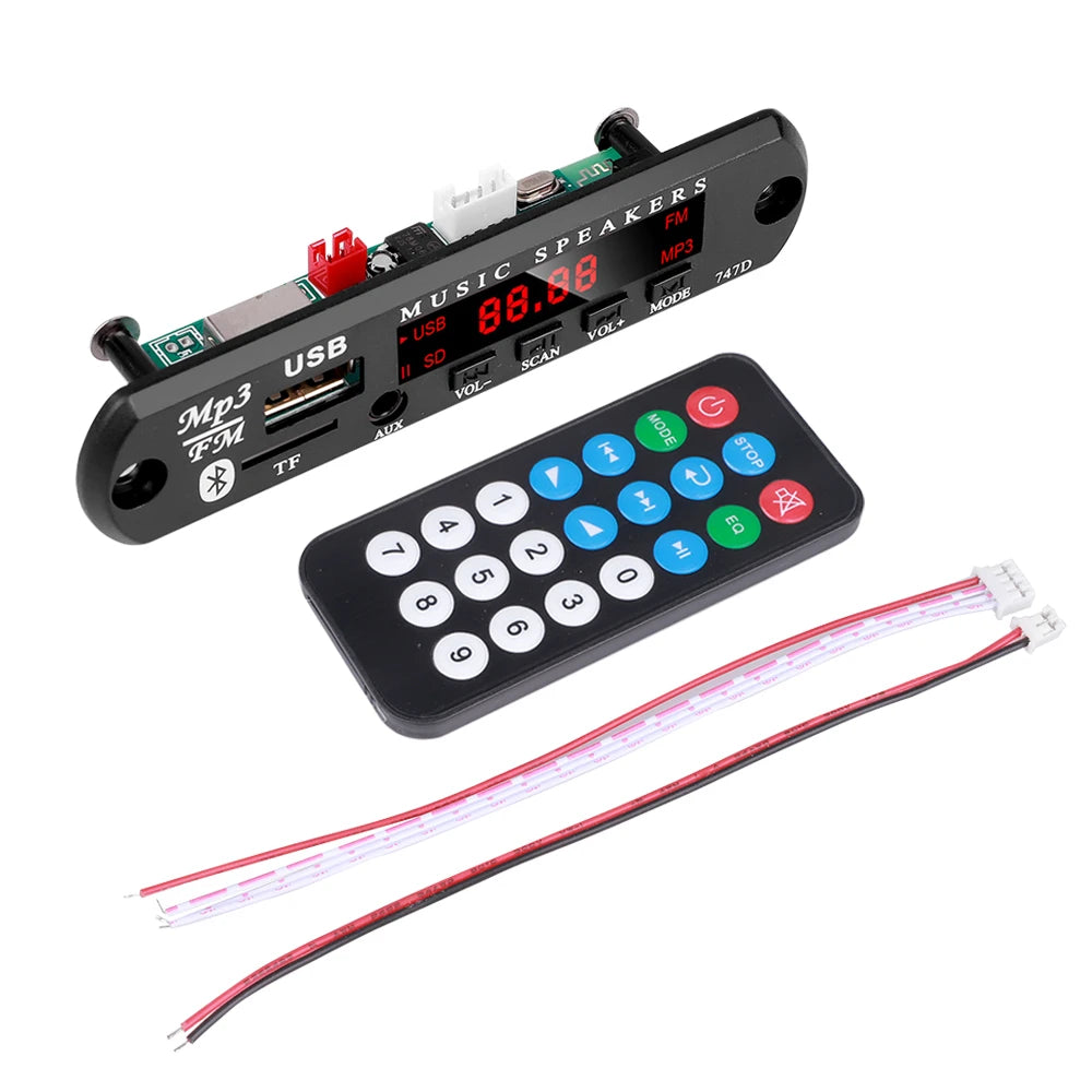 Bluetooth 5.0 MP3 WMA WAV Decoder Board DC 9V 12V Car Music Player USB Record FM Radio 3.5mm AUX for Speaker Handsfree Audio DIY