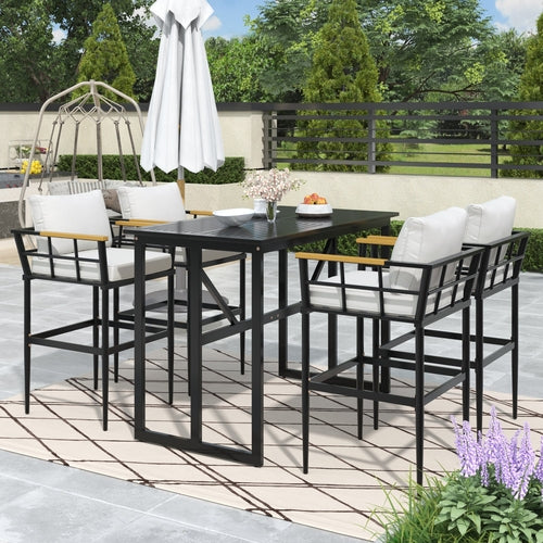 Iron Outdoor Dining Set with Acacia Wood Armrest Suitable For Patio,