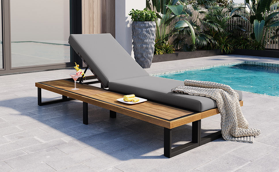 Outdoor Chaise Lounge Chair with 5-Position Adjustable Backrest,