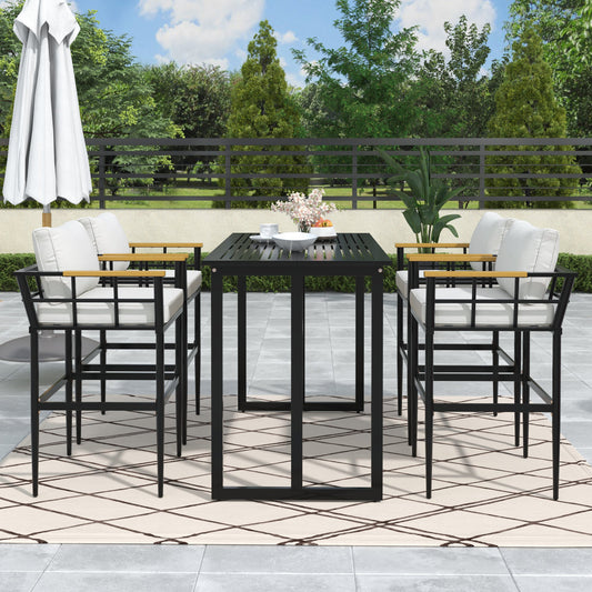 Iron Outdoor Dining Set with Acacia Wood Armrest Suitable For Patio,