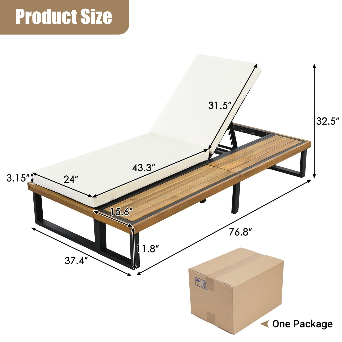 Outdoor Chaise Lounge Chair Set of 2 with 5-Position Adjustable