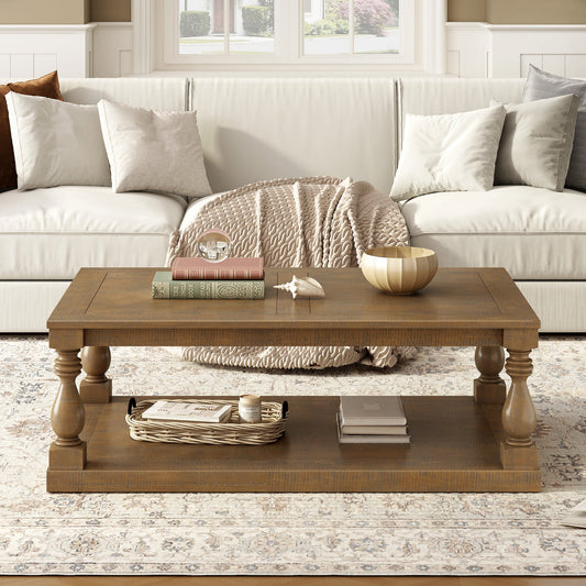 Vintage Coffee Table Featuring Artistic Vase Column Legs and Luxurious