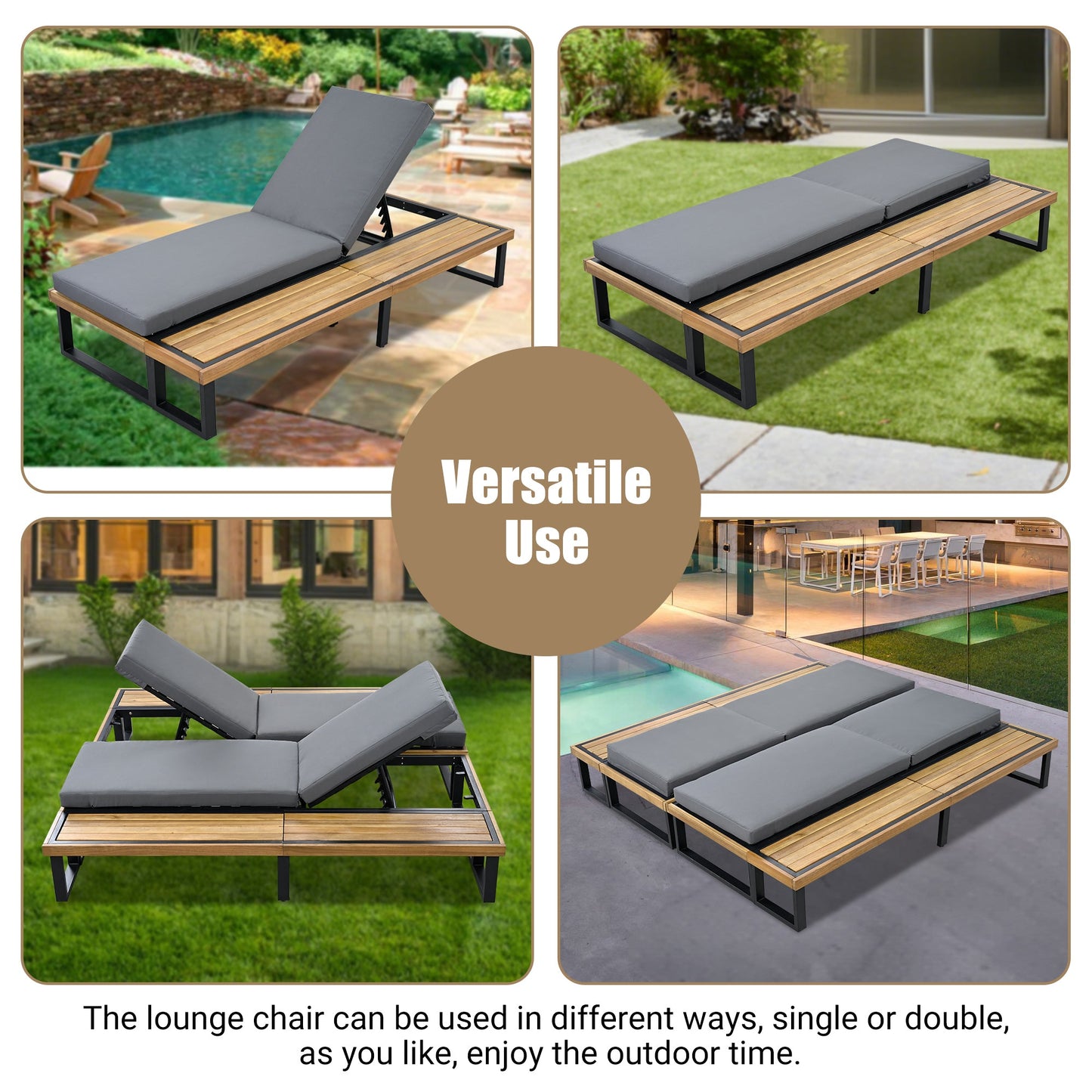 Outdoor Chaise Lounge Chair with 5-Position Adjustable Backrest,