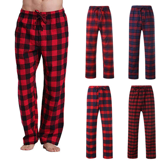 European And American Men's Plaid Drawstring Elastic Casual Trousers