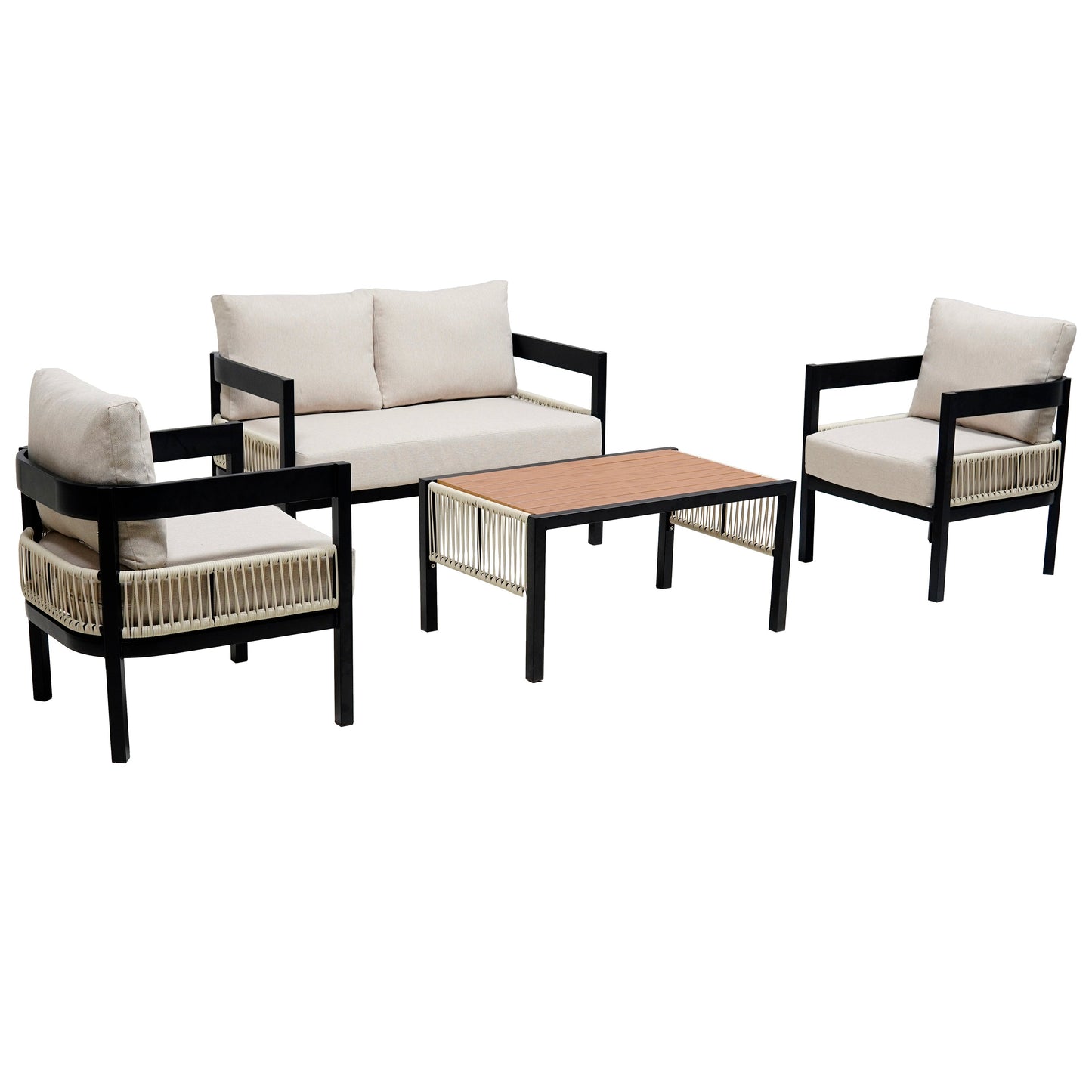 Multi-person Outdoor Iron Sofa Set with A table, Rattan Decoration,