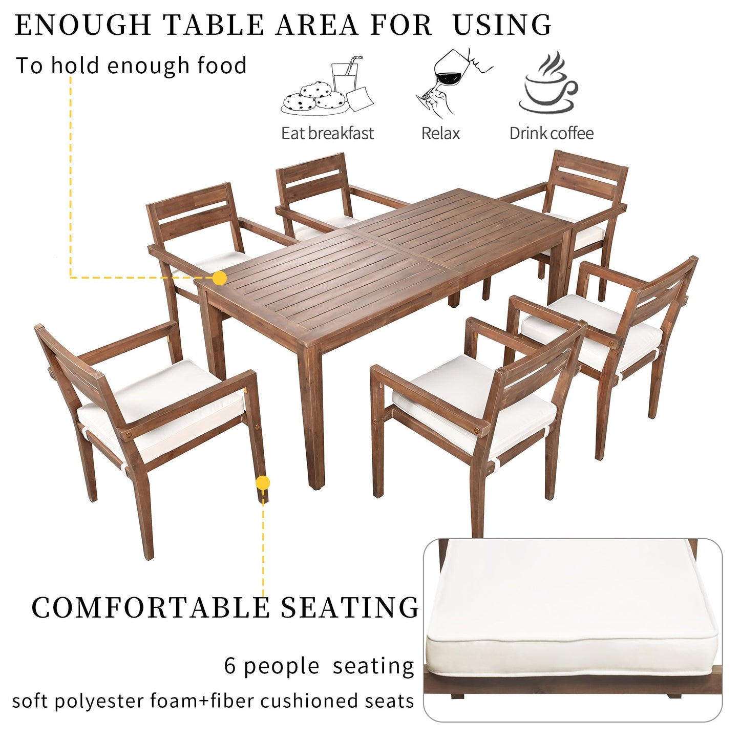 Acacia Wood Outdoor Dining Table And Chairs Suitable For Patio,