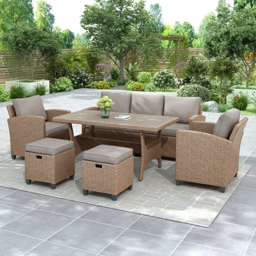 6-Piece Outdoor Rattan Wicker Set Patio Garden Backyard Sofa, Chair,