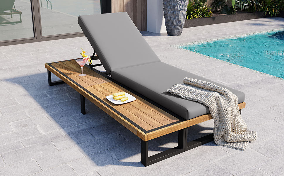 Outdoor Chaise Lounge Chair with 5-Position Adjustable Backrest,