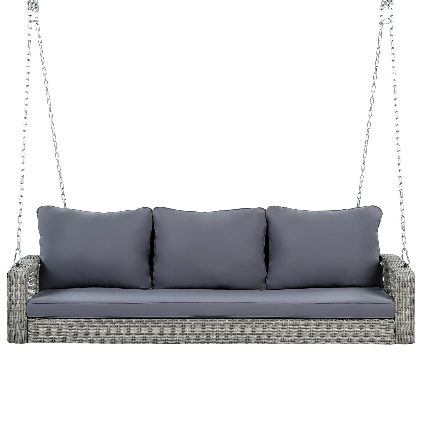 69' PE Wicker 3-Person Porch Swing with Chains, Large Patio Swing