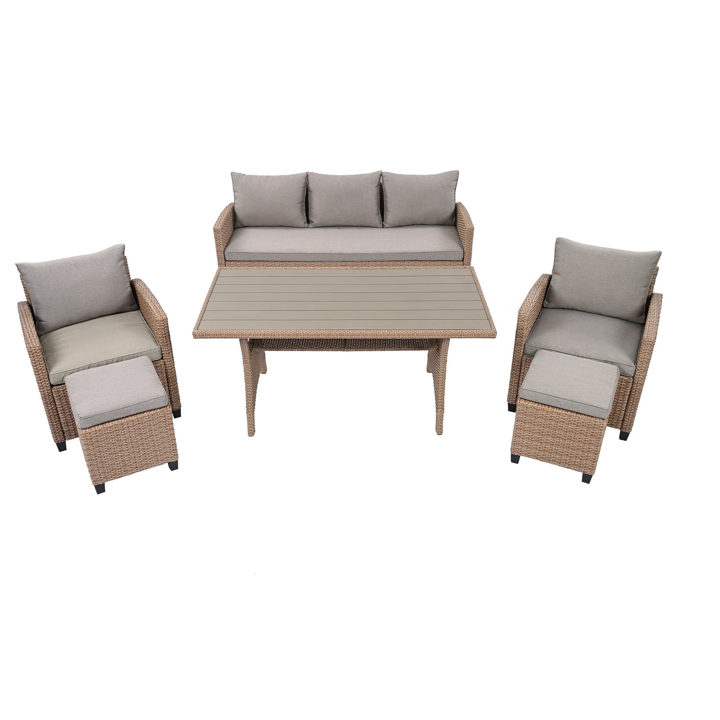 6-Piece Outdoor Rattan Wicker Set Patio Garden Backyard Sofa, Chair,